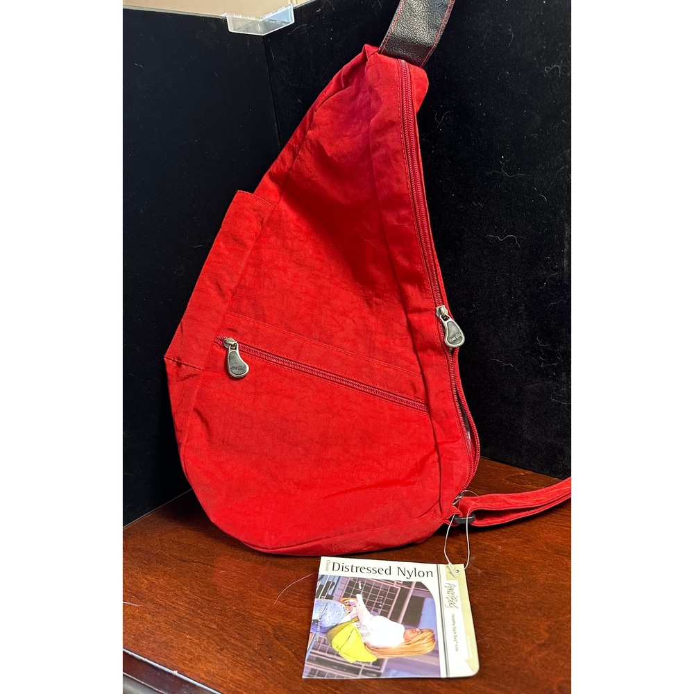 AmeriBag Healthy Back Bag Crimson Distressed Nylon Small Sling Tote 6103-CR NWT